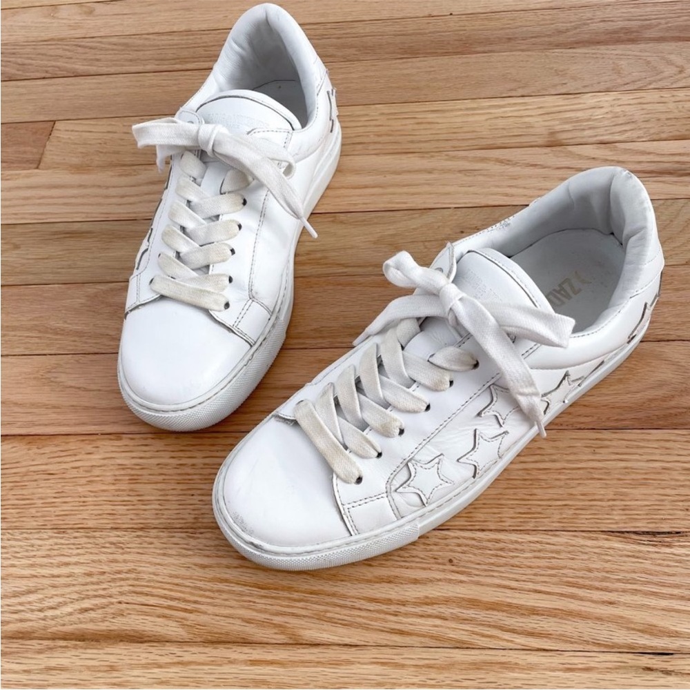 Zadig & Voltaire Stars Leather Sneakers Size 9 (40) White Distressed - Picture 6 of 9